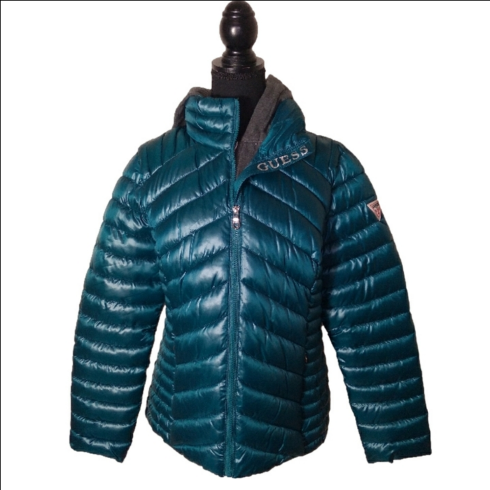 GUESS Women's Emerald Green Quilted Lightweight Packable Puffer Jacket